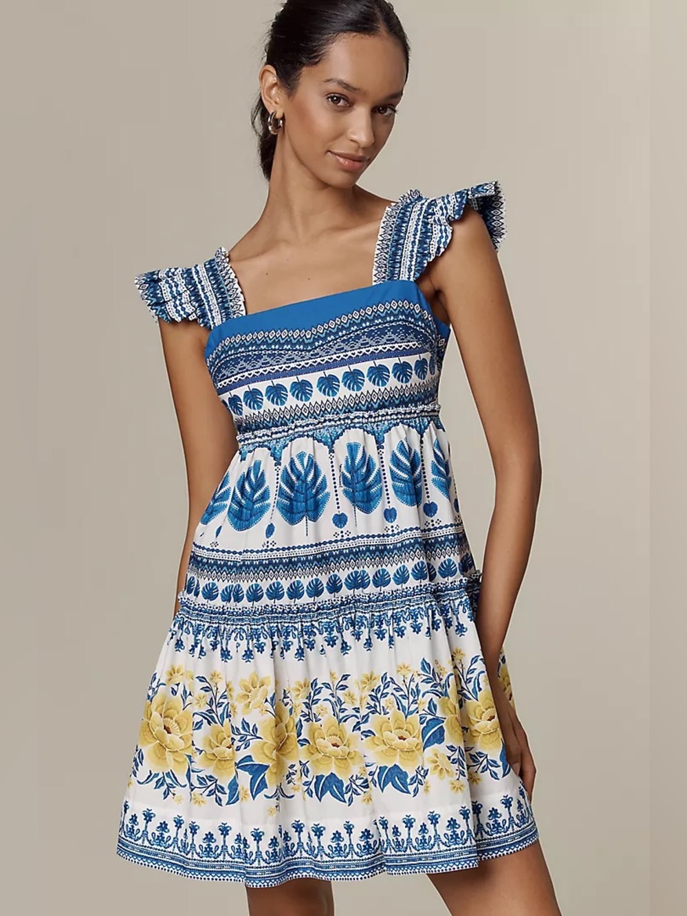 Farm Rio Zuli Cotton Flutter-Sleeve Mini Dress